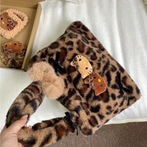 Fuzzy Leopard Hello Kitty Bag